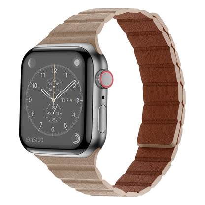 Strong Magnetic Leather Watch Band For Apple Watch Ultra 49mm&Watch Ultra 2 49mm / Series 9&8&7 45mm / SE 3&SE 2&6&SE&5&4 44mm / 3&2&1 42mm(Khaki) by bashfashion