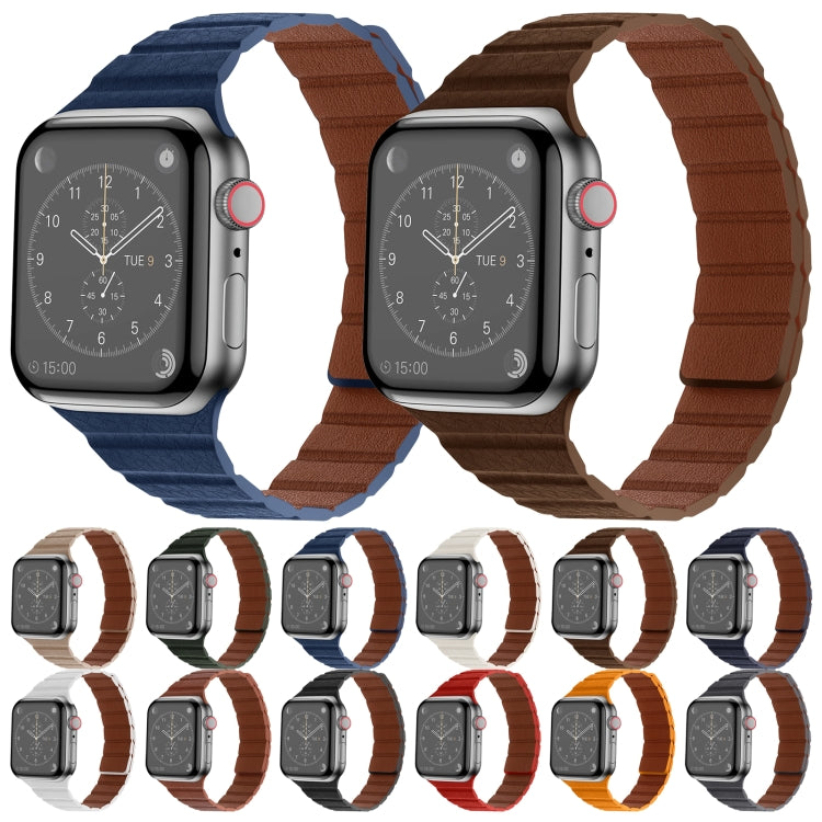 Strong Magnetic Leather Watch Band For Apple Watch Ultra 49mm&Watch Ultra 2 49mm / Series 9&8&7 45mm / SE 3&SE 2&6&SE&5&4 44mm / 3&2&1 42mm(Khaki) by bashfashion