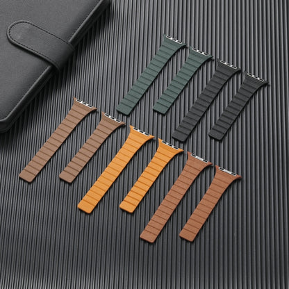 Strong Magnetic Leather Watch Band For Apple Watch Ultra 49mm&Watch Ultra 2 49mm / Series 9&8&7 45mm / SE 3&SE 2&6&SE&5&4 44mm / 3&2&1 42mm(Khaki) by bashfashion