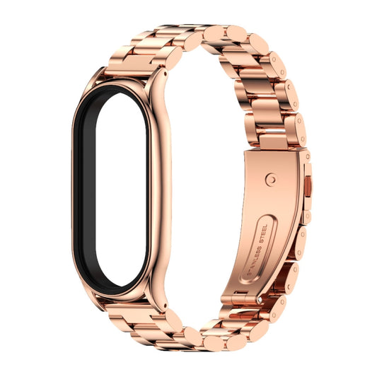 For Xiaomi Mi Band 7 / 7 NFC MIJOBS Three-Bead Metal Plus Stainless Steel Watch Band(Rose Gold) by MIJOBS