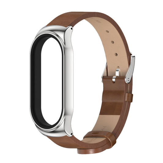 For Xiaomi Mi Band 7 / 7 NFC MIJOBS CS Metal Case + Microfiber Leather Watch Band(Brown Silver) by MIJOBS