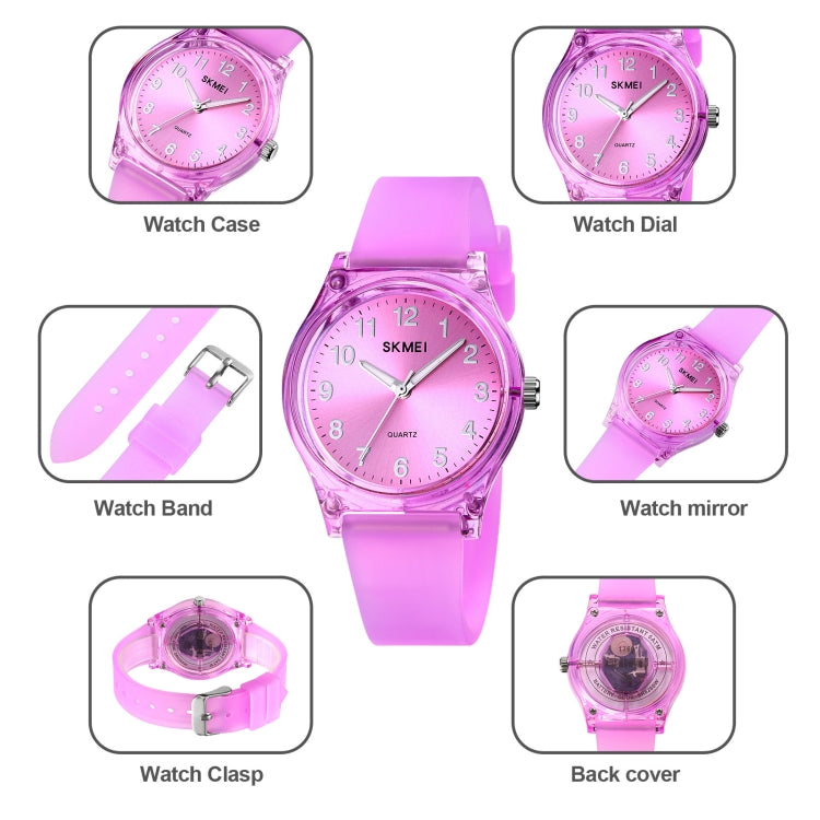 SKMEI 1760 Stainless Steel Buckle Silicone Strap Waterproof Quartz Watch(Purple Transparent) by SKMEI