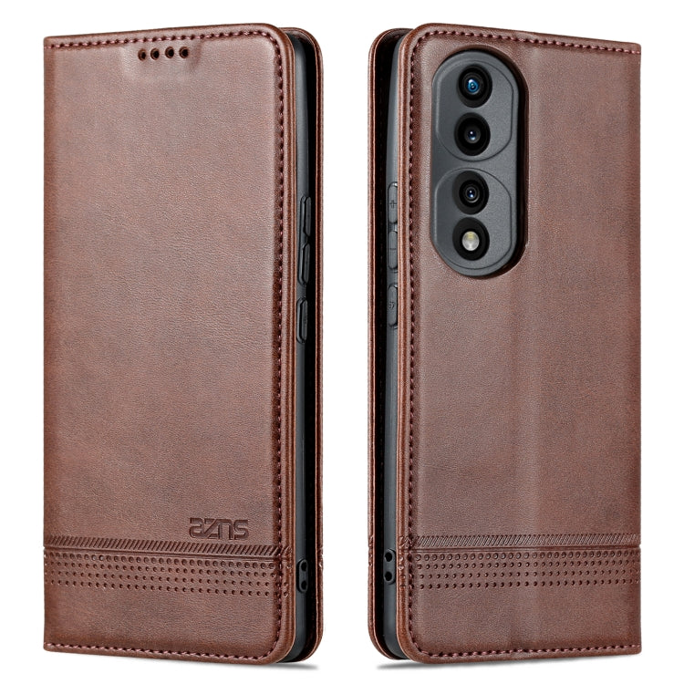 For Honor 70 AZNS Magnetic Calf Texture Flip Leather Phone Case(Dark Brown) by AZNS