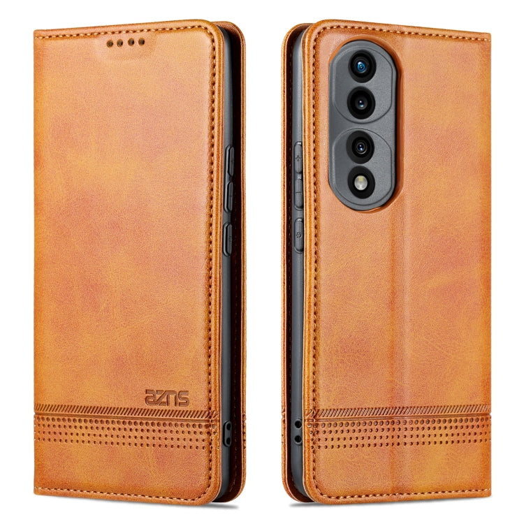 For Honor 70 AZNS Magnetic Calf Texture Flip Leather Phone Case(Light Brown) by AZNS