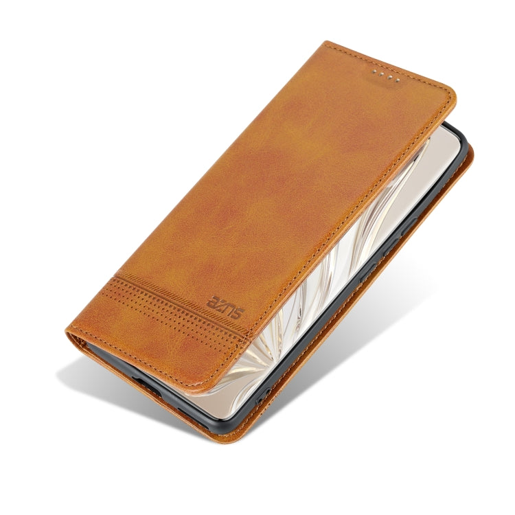 For Honor 70 AZNS Magnetic Calf Texture Flip Leather Phone Case(Light Brown) by AZNS