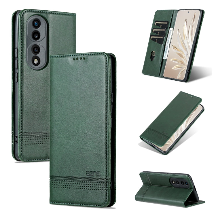 For Honor 70 AZNS Magnetic Calf Texture Flip Leather Phone Case(Dark Green) by AZNS