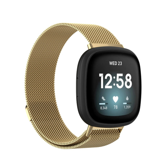 For Fitbit Versa 4 / 3 Milanese Magnetic Metal Weave Watchband, Large Size(Gold) by bashfashion