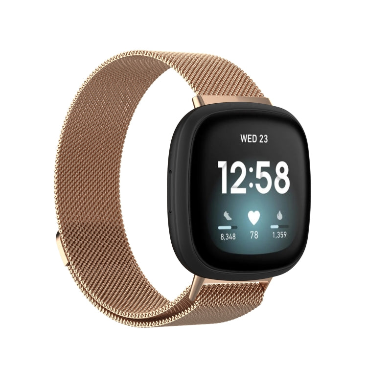 For Fitbit Versa 4 / 3 Milanese Magnetic Metal Weave Watchband, Large Size(Rose Gold) by bashfashion