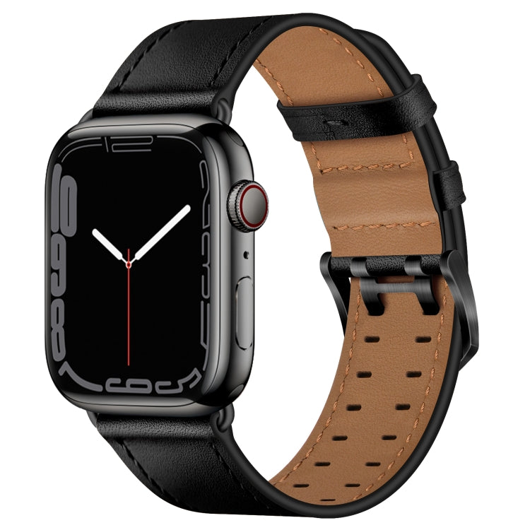 Double Buckles Leather Watch Band For Apple Watch Series 9&8&7 41mm / SE 3&SE 2&6&SE&5&4 40mm / 3&2&1 38mm(Black Black Buckle) by bashfashion