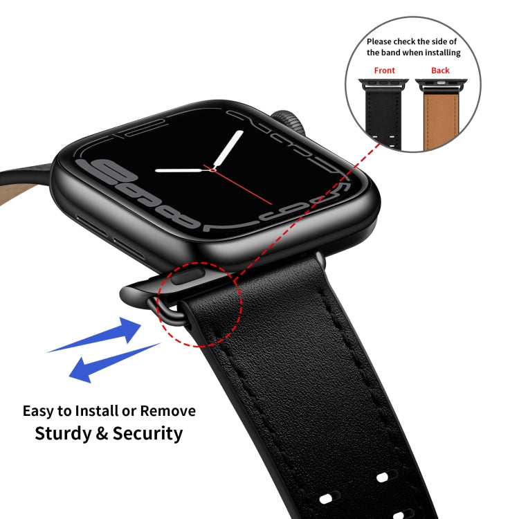Double Buckles Leather Watch Band For Apple Watch Series 9&8&7 41mm / SE 3&SE 2&6&SE&5&4 40mm / 3&2&1 38mm(Black Black Buckle) by bashfashion