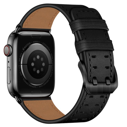 Double Buckles Leather Watch Band For Apple Watch Series 9&8&7 41mm / SE 3&SE 2&6&SE&5&4 40mm / 3&2&1 38mm(Black Black Buckle) by bashfashion