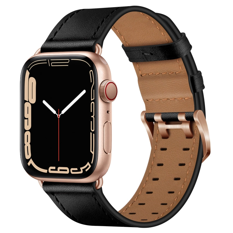 Double Buckles Leather Watch Band For Apple Watch Series 9&8&7 41mm / SE 3&SE 2&6&SE&5&4 40mm / 3&2&1 38mm(Black Rose Gold Buckle) by bashfashion
