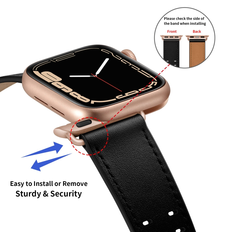 Double Buckles Leather Watch Band For Apple Watch Series 9&8&7 41mm / SE 3&SE 2&6&SE&5&4 40mm / 3&2&1 38mm(Black Rose Gold Buckle) by bashfashion