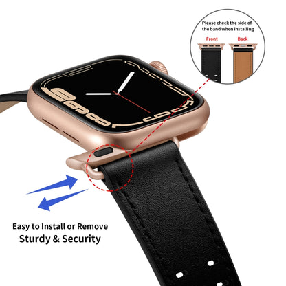 Double Buckles Leather Watch Band For Apple Watch Series 9&8&7 41mm / SE 3&SE 2&6&SE&5&4 40mm / 3&2&1 38mm(Black Rose Gold Buckle) by bashfashion