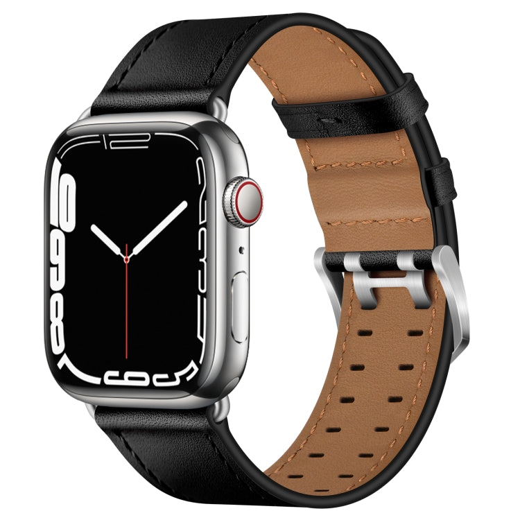 Double Buckles Leather Watch Band For Apple Watch Series 9&8&7 41mm / SE 3&SE 2&6&SE&5&4 40mm / 3&2&1 38mm(Black Silver Buckle) by bashfashion
