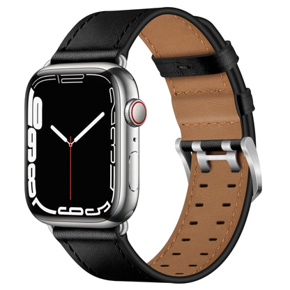 Double Buckles Leather Watch Band For Apple Watch Series 9&8&7 41mm / SE 3&SE 2&6&SE&5&4 40mm / 3&2&1 38mm(Black Silver Buckle) by bashfashion