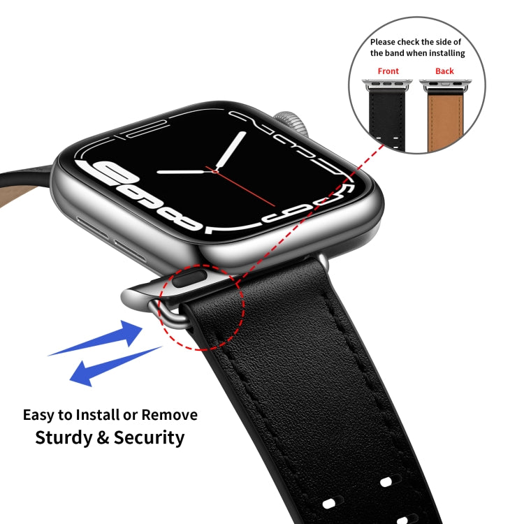 Double Buckles Leather Watch Band For Apple Watch Series 9&8&7 41mm / SE 3&SE 2&6&SE&5&4 40mm / 3&2&1 38mm(Black Silver Buckle) by bashfashion