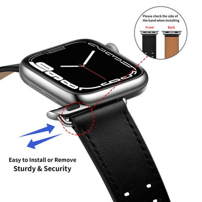 Double Buckles Leather Watch Band For Apple Watch Series 9&8&7 41mm / SE 3&SE 2&6&SE&5&4 40mm / 3&2&1 38mm(Black Silver Buckle) by bashfashion