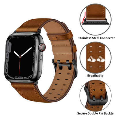 Double Buckles Leather Watch Band For Apple Watch Series 9&8&7 41mm / SE 3&SE 2&6&SE&5&4 40mm / 3&2&1 38mm(Red Brown) by bashfashion