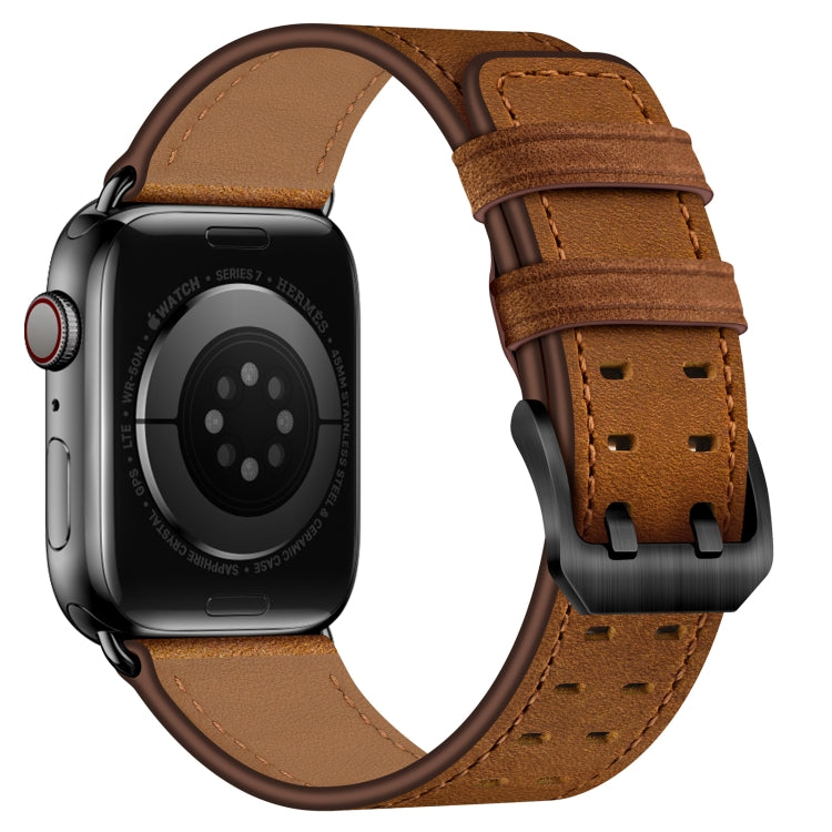 Double Buckles Leather Watch Band For Apple Watch Series 9&8&7 41mm / SE 3&SE 2&6&SE&5&4 40mm / 3&2&1 38mm(Red Brown) by bashfashion