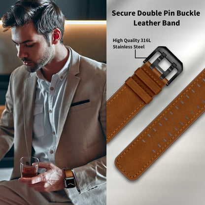 Double Buckles Leather Watch Band For Apple Watch Series 9&8&7 41mm / SE 3&SE 2&6&SE&5&4 40mm / 3&2&1 38mm(Red Brown) by bashfashion