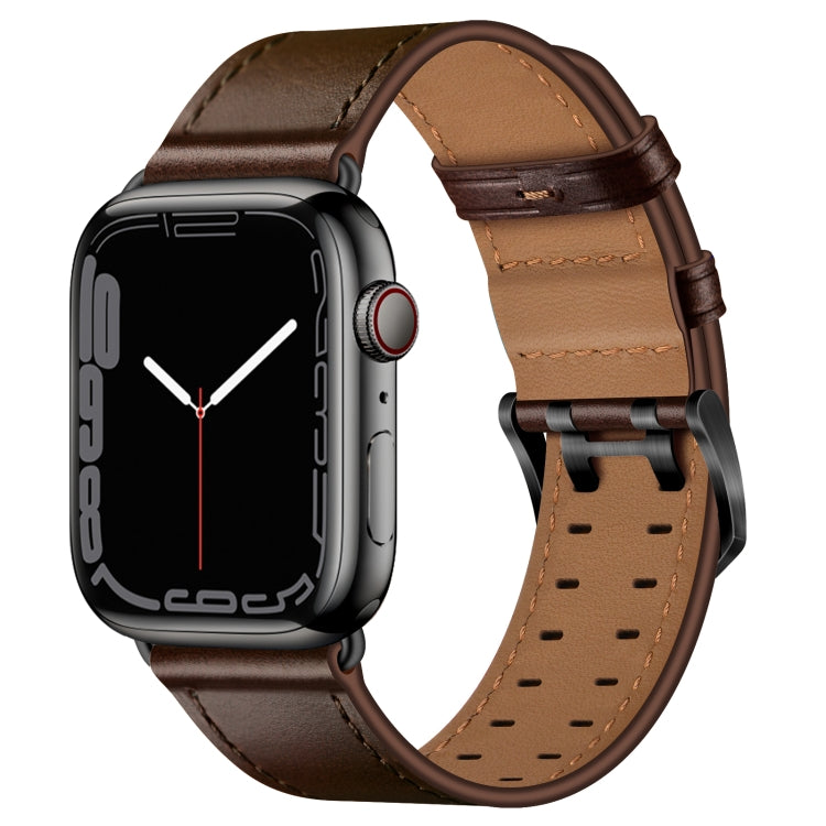 Double Buckles Leather Watch Band For Apple Watch Series 9&8&7 41mm / SE 3&SE 2&6&SE&5&4 40mm / 3&2&1 38mm(Dark Brown) by bashfashion