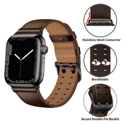 Double Buckles Leather Watch Band For Apple Watch Series 9&8&7 41mm / SE 3&SE 2&6&SE&5&4 40mm / 3&2&1 38mm(Dark Brown) by bashfashion