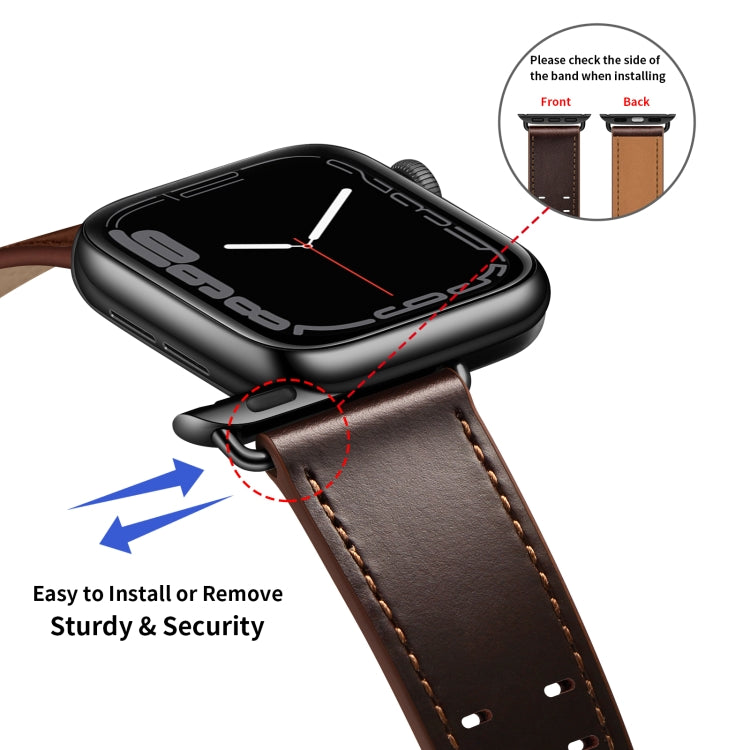 Double Buckles Leather Watch Band For Apple Watch Series 9&8&7 41mm / SE 3&SE 2&6&SE&5&4 40mm / 3&2&1 38mm(Dark Brown) by bashfashion