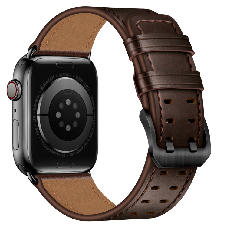 Double Buckles Leather Watch Band For Apple Watch Series 9&8&7 41mm / SE 3&SE 2&6&SE&5&4 40mm / 3&2&1 38mm(Dark Brown) by bashfashion