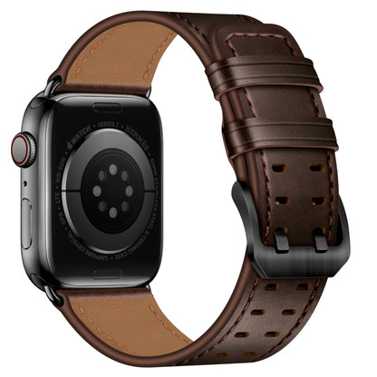 Double Buckles Leather Watch Band For Apple Watch Series 9&8&7 41mm / SE 3&SE 2&6&SE&5&4 40mm / 3&2&1 38mm(Dark Brown) by bashfashion