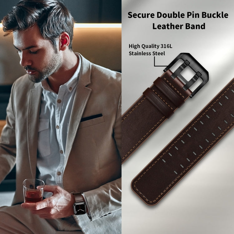 Double Buckles Leather Watch Band For Apple Watch Series 9&8&7 41mm / SE 3&SE 2&6&SE&5&4 40mm / 3&2&1 38mm(Dark Brown) by bashfashion