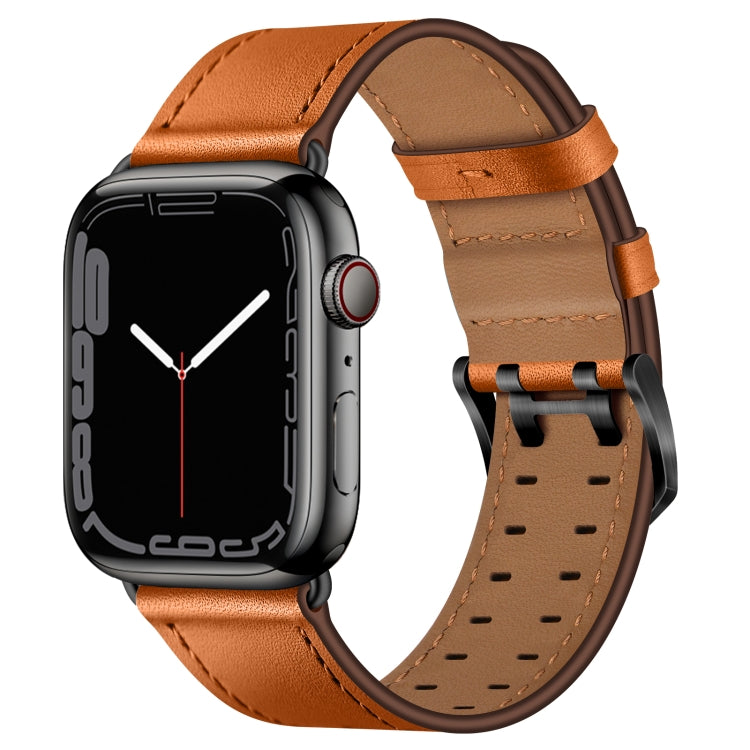 Double Buckles Leather Watch Band For Apple Watch Series 9&8&7 41mm / SE 3&SE 2&6&SE&5&4 40mm / 3&2&1 38mm(Brown Black Buckle) by bashfashion