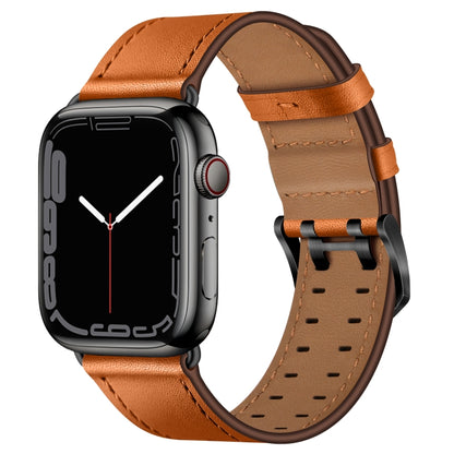 Double Buckles Leather Watch Band For Apple Watch Series 9&8&7 41mm / SE 3&SE 2&6&SE&5&4 40mm / 3&2&1 38mm(Brown Black Buckle) by bashfashion