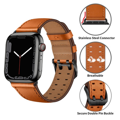 Double Buckles Leather Watch Band For Apple Watch Series 9&8&7 41mm / SE 3&SE 2&6&SE&5&4 40mm / 3&2&1 38mm(Brown Black Buckle) by bashfashion