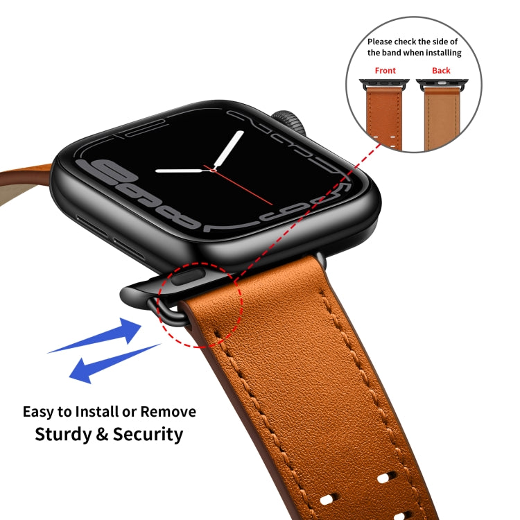 Double Buckles Leather Watch Band For Apple Watch Series 9&8&7 41mm / SE 3&SE 2&6&SE&5&4 40mm / 3&2&1 38mm(Brown Black Buckle) by bashfashion
