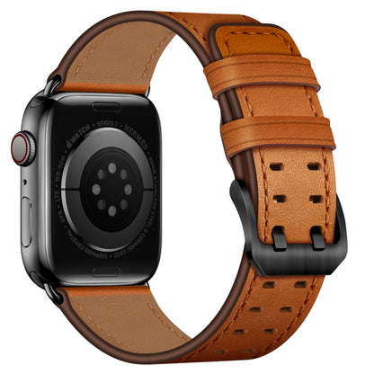 Double Buckles Leather Watch Band For Apple Watch Series 9&8&7 41mm / SE 3&SE 2&6&SE&5&4 40mm / 3&2&1 38mm(Brown Black Buckle) by bashfashion