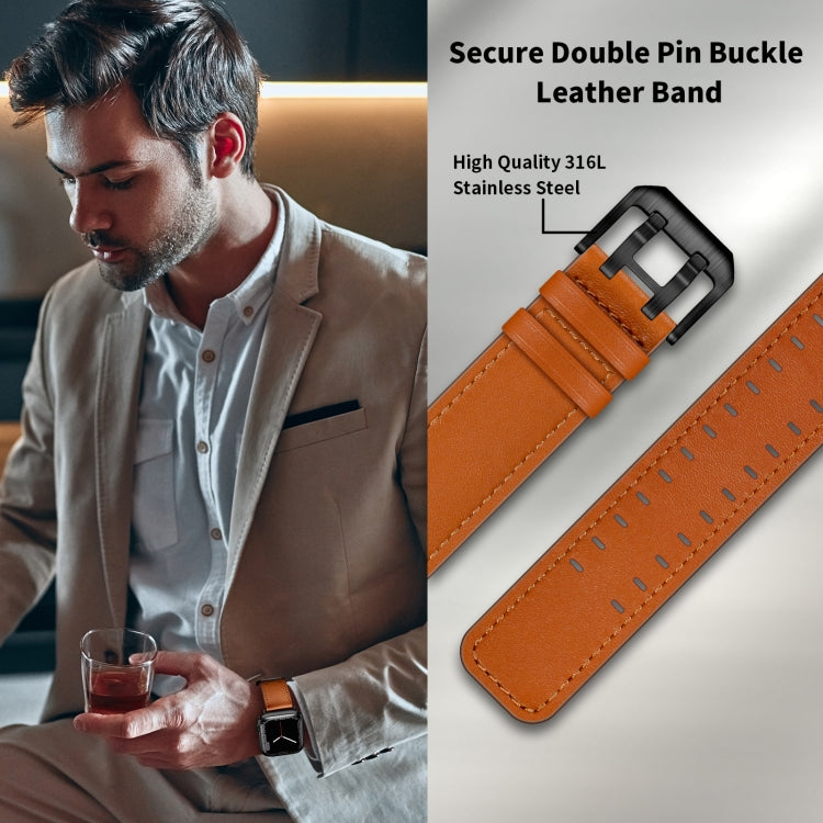 Double Buckles Leather Watch Band For Apple Watch Series 9&8&7 41mm / SE 3&SE 2&6&SE&5&4 40mm / 3&2&1 38mm(Brown Black Buckle) by bashfashion