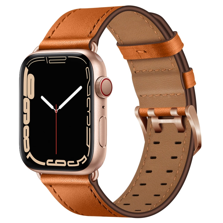 Double Buckles Leather Watch Band For Apple Watch Series 9&8&7 41mm / SE 3&SE 2&6&SE&5&4 40mm / 3&2&1 38mm(Brown Rose Gold Buckle) by bashfashion