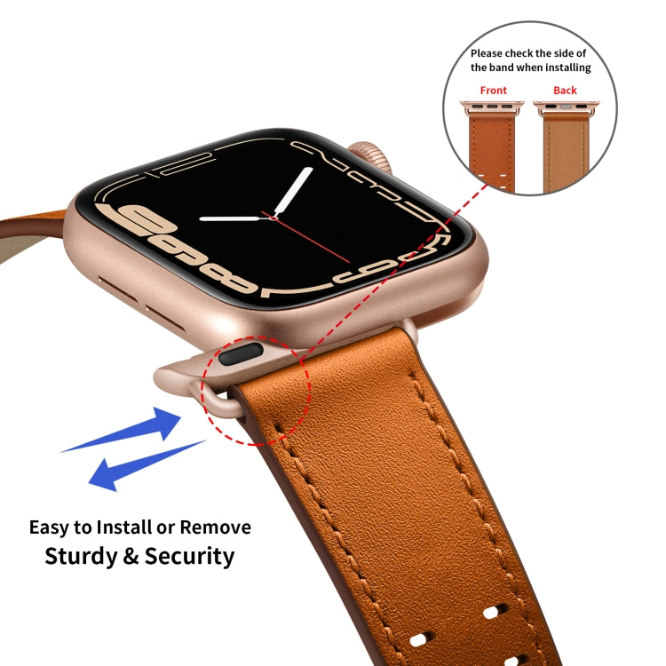 Double Buckles Leather Watch Band For Apple Watch Series 9&8&7 41mm / SE 3&SE 2&6&SE&5&4 40mm / 3&2&1 38mm(Brown Rose Gold Buckle) by bashfashion