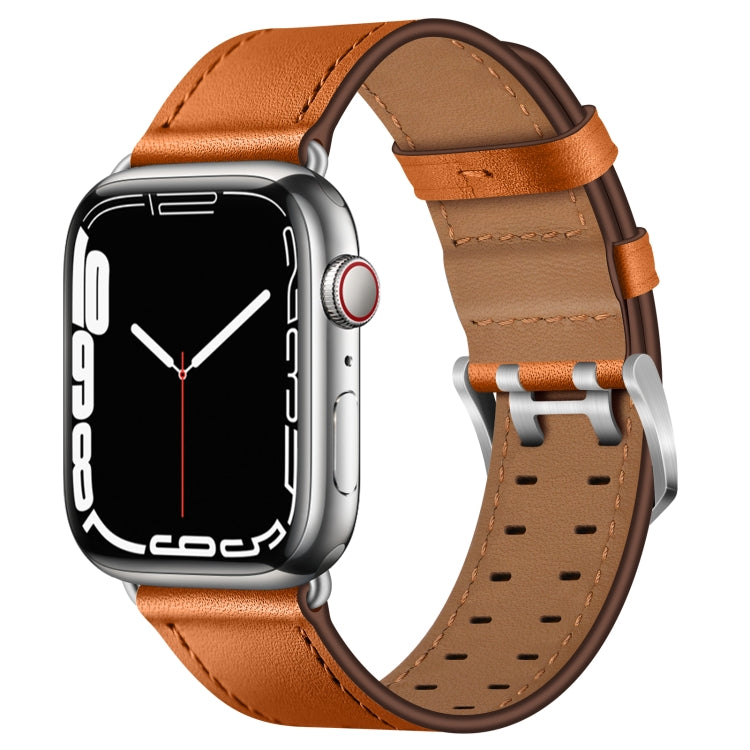 Double Buckles Leather Watch Band For Apple Watch Series 9&8&7 41mm / SE 3&SE 2&6&SE&5&4 40mm / 3&2&1 38mm(Brown Silver Buckle) by bashfashion