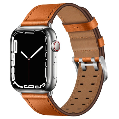 Double Buckles Leather Watch Band For Apple Watch Series 9&8&7 41mm / SE 3&SE 2&6&SE&5&4 40mm / 3&2&1 38mm(Brown Silver Buckle) by bashfashion