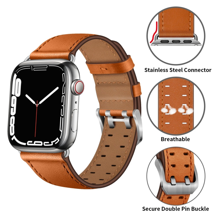Double Buckles Leather Watch Band For Apple Watch Series 9&8&7 41mm / SE 3&SE 2&6&SE&5&4 40mm / 3&2&1 38mm(Brown Silver Buckle) by bashfashion