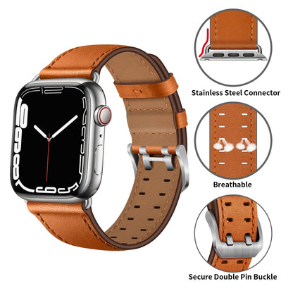 Double Buckles Leather Watch Band For Apple Watch Series 9&8&7 41mm / SE 3&SE 2&6&SE&5&4 40mm / 3&2&1 38mm(Brown Silver Buckle) by bashfashion