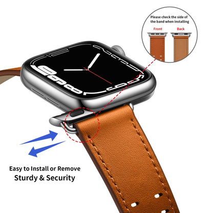 Double Buckles Leather Watch Band For Apple Watch Series 9&8&7 41mm / SE 3&SE 2&6&SE&5&4 40mm / 3&2&1 38mm(Brown Silver Buckle) by bashfashion