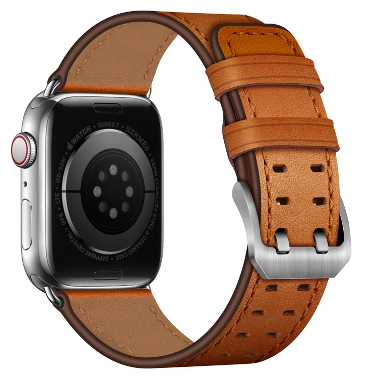Double Buckles Leather Watch Band For Apple Watch Series 9&8&7 41mm / SE 3&SE 2&6&SE&5&4 40mm / 3&2&1 38mm(Brown Silver Buckle) by bashfashion