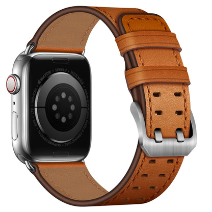 Double Buckles Leather Watch Band For Apple Watch Series 9&8&7 41mm / SE 3&SE 2&6&SE&5&4 40mm / 3&2&1 38mm(Brown Silver Buckle) by bashfashion