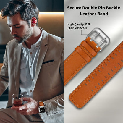 Double Buckles Leather Watch Band For Apple Watch Series 9&8&7 41mm / SE 3&SE 2&6&SE&5&4 40mm / 3&2&1 38mm(Brown Silver Buckle) by bashfashion