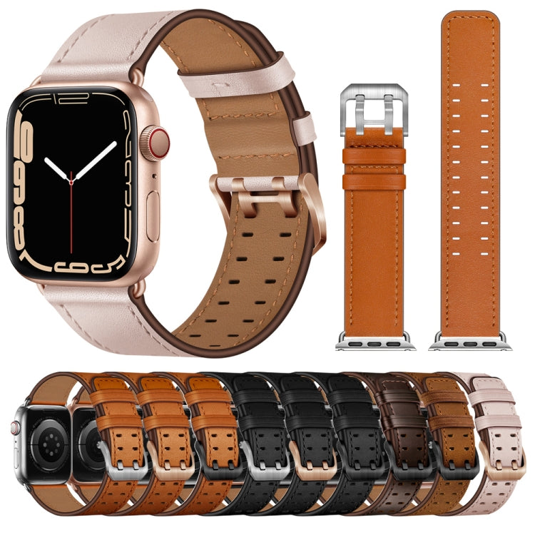 Double Buckles Leather Watch Band For Apple Watch Series 9&8&7 41mm / SE 3&SE 2&6&SE&5&4 40mm / 3&2&1 38mm(Dark Brown) by bashfashion