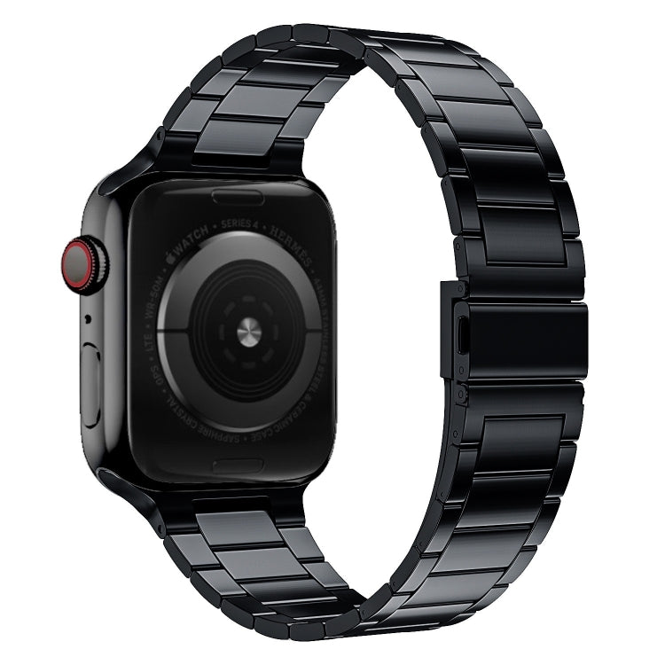 Small Waist Stainless Steel Watch Band For Apple Watch Series 9&8&7 41mm / SE 3&SE 2&6&SE&5&4 40mm / 3&2&1 38mm(Black) by bashfashion