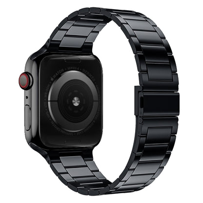 Small Waist Stainless Steel Watch Band For Apple Watch Series 9&8&7 41mm / SE 3&SE 2&6&SE&5&4 40mm / 3&2&1 38mm(Black) by bashfashion